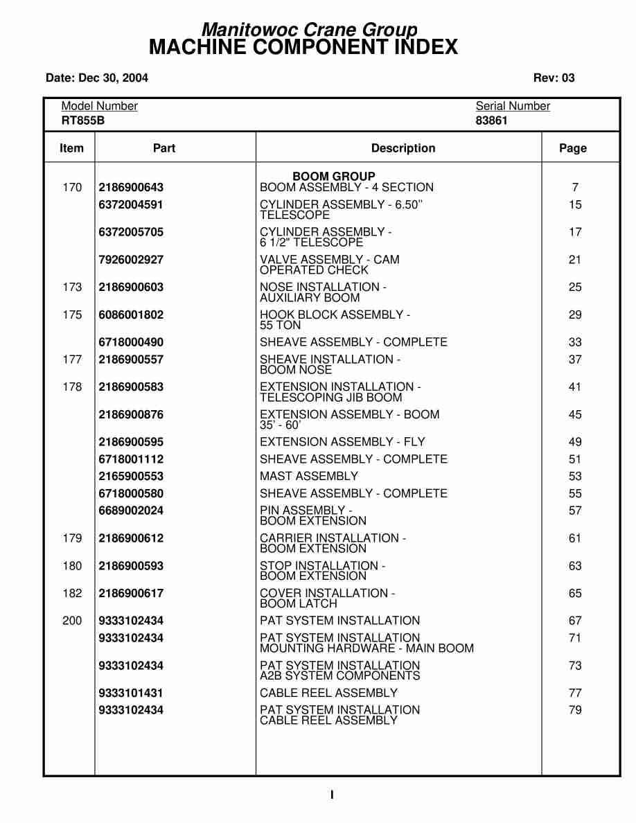 Grove RT855B Crane Parts Manual 83861 2004