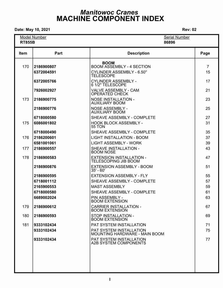 Grove RT855B Crane Parts Manual 86896 2021