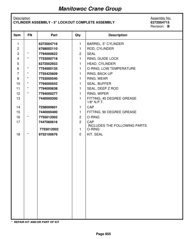 Grove RT865B Crane Parts Manual 87755 2006 3 Grove RT865B Crane Parts Manual 87755 2006-3