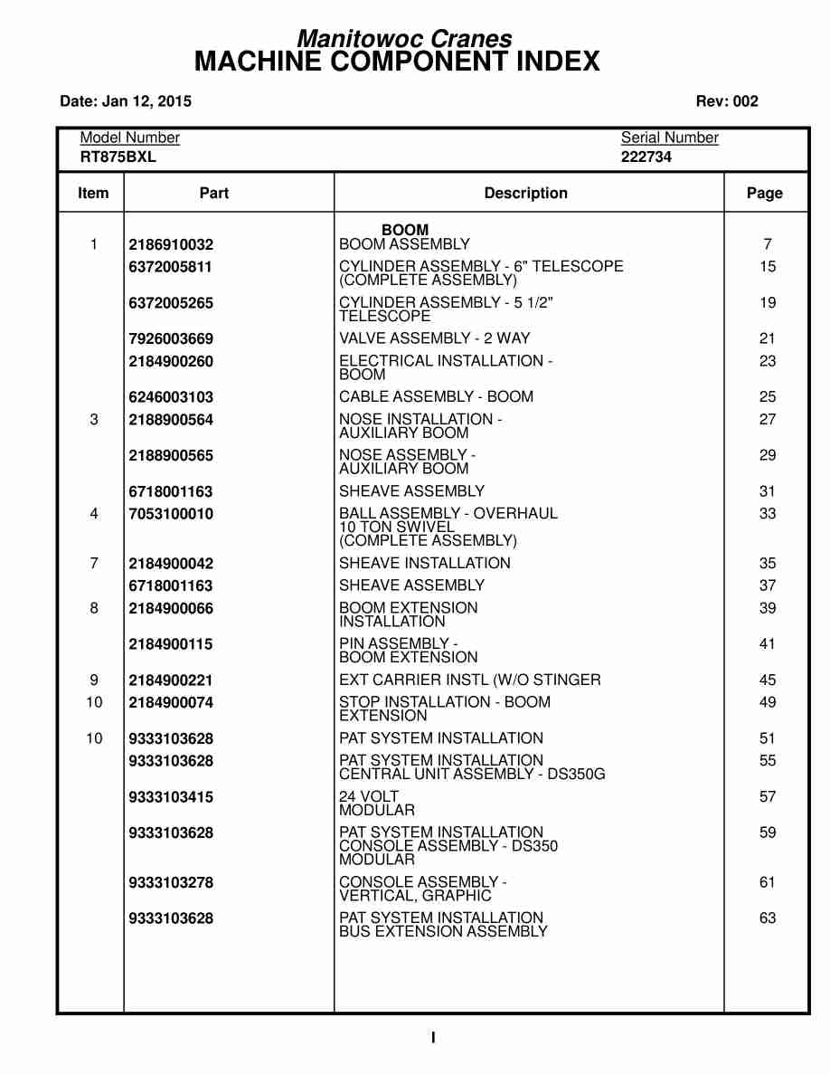 Grove RT875BXL Crane Parts Manual 222734 2015 1 Grove RT875BXL Crane Parts Manual 222734 2015