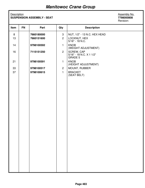 Grove RT875BXL Crane Parts Manual 223419 2007 2 Grove RT875BXL Crane Parts Manual 223419 2007-2