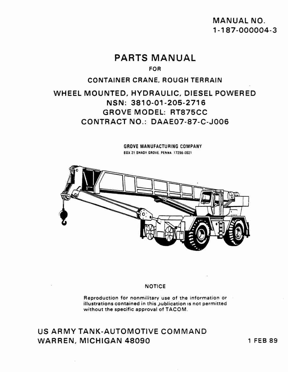 Grove RT875CC Crane Parts Manual 1 Grove RT875CC Crane Parts Manual
