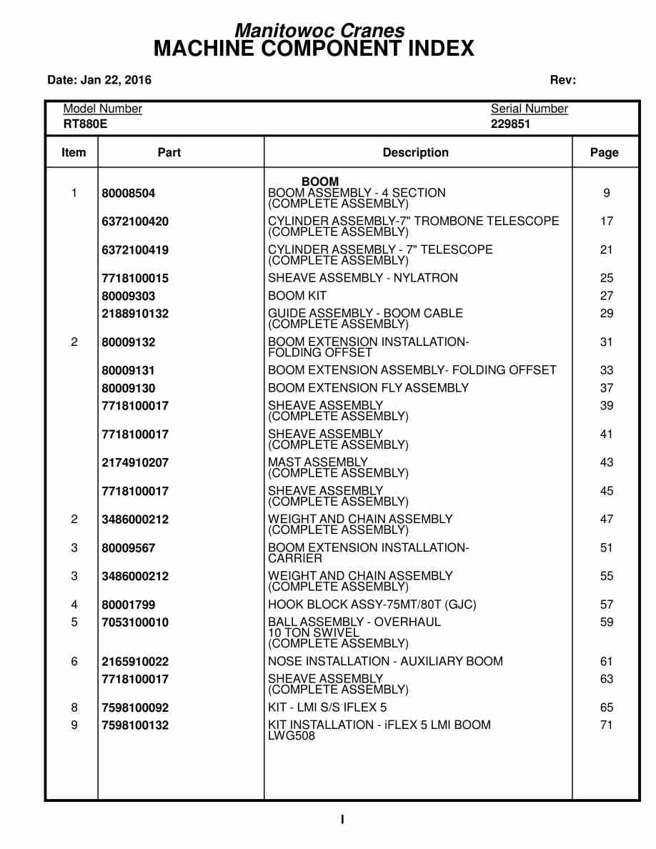 Grove RT880E Crane Parts Manual 229851 2016