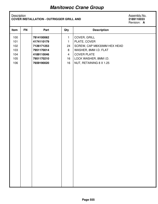 Grove RT880E Crane Parts Manual 230161 2008 3 Grove RT880E Crane Parts Manual 230161 2008-3