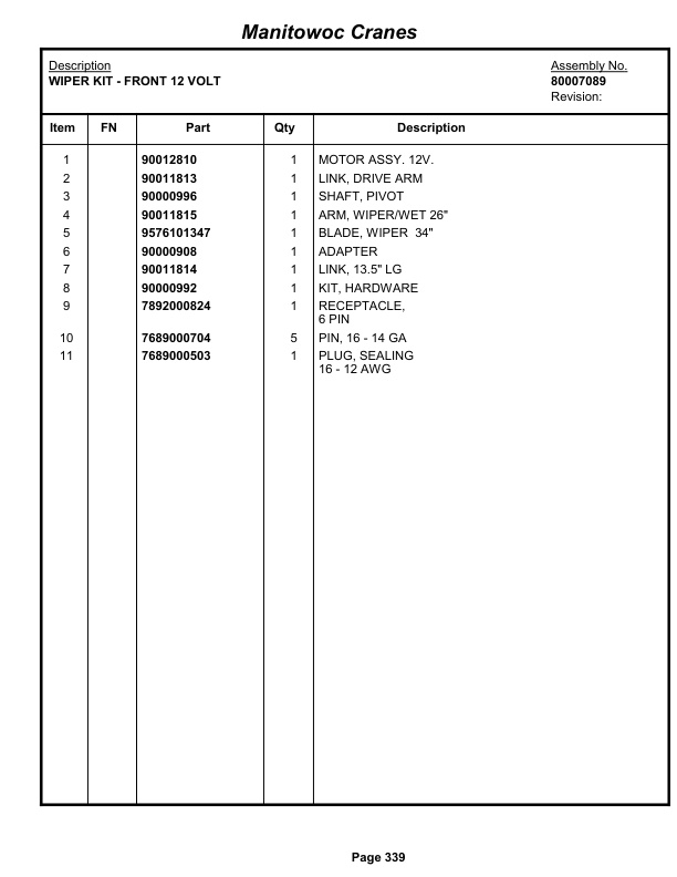 Grove RT880E Crane Parts Manual 234177 2013-2
