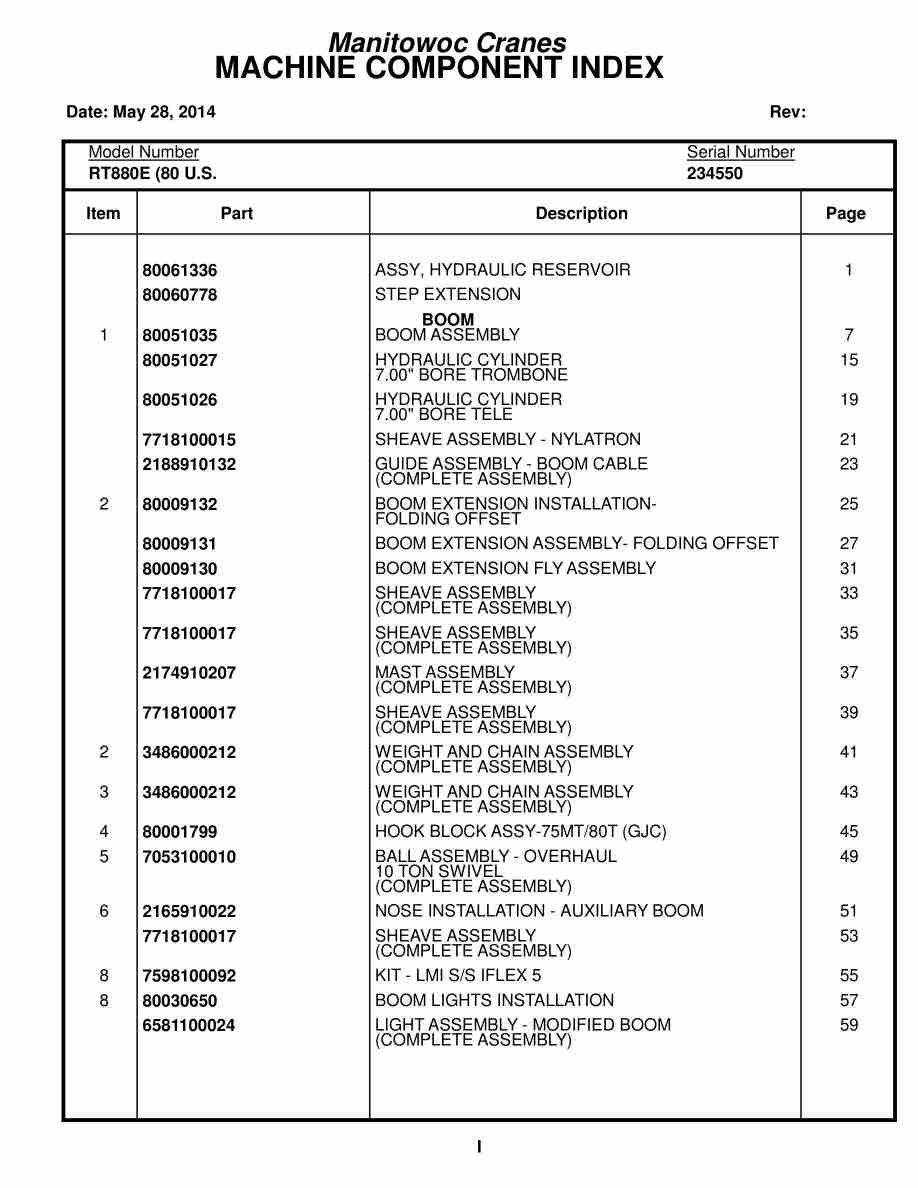 Grove RT880E Crane Parts Manual 234550 2014