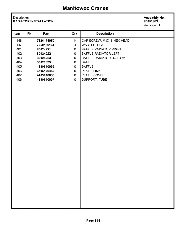 Grove RT880E Crane Parts Manual 235204 2018-3