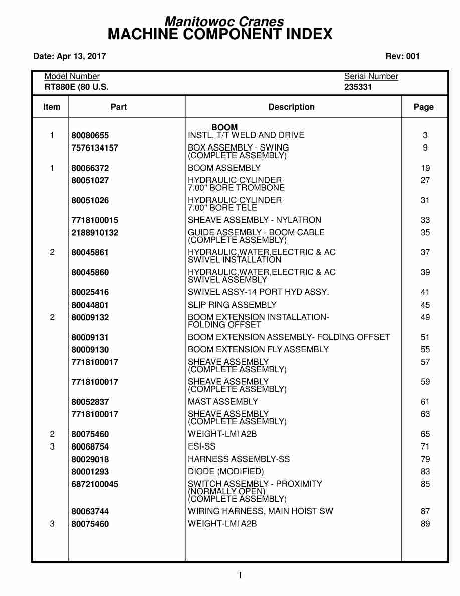 Grove RT880E Crane Parts Manual 235331 2017