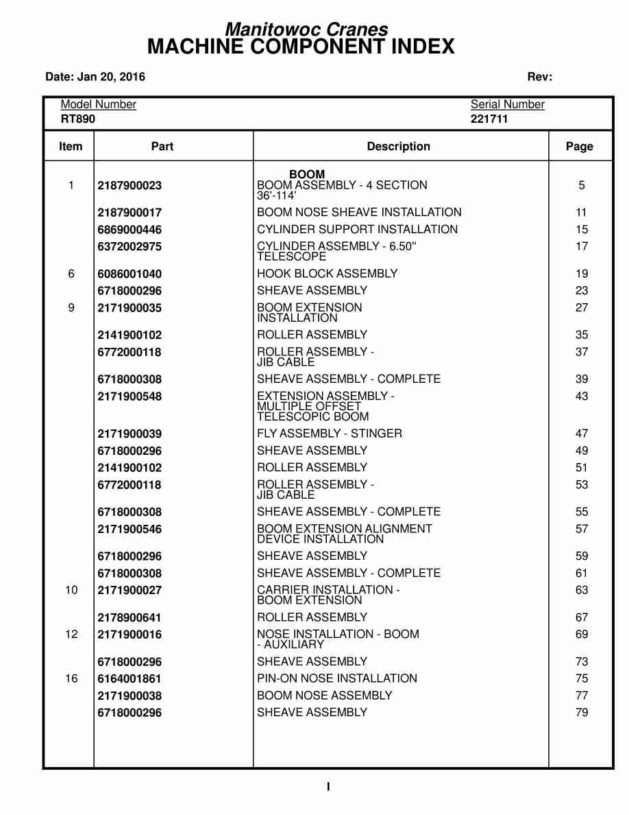 Grove RT890 Crane Parts Manual 221711 2016