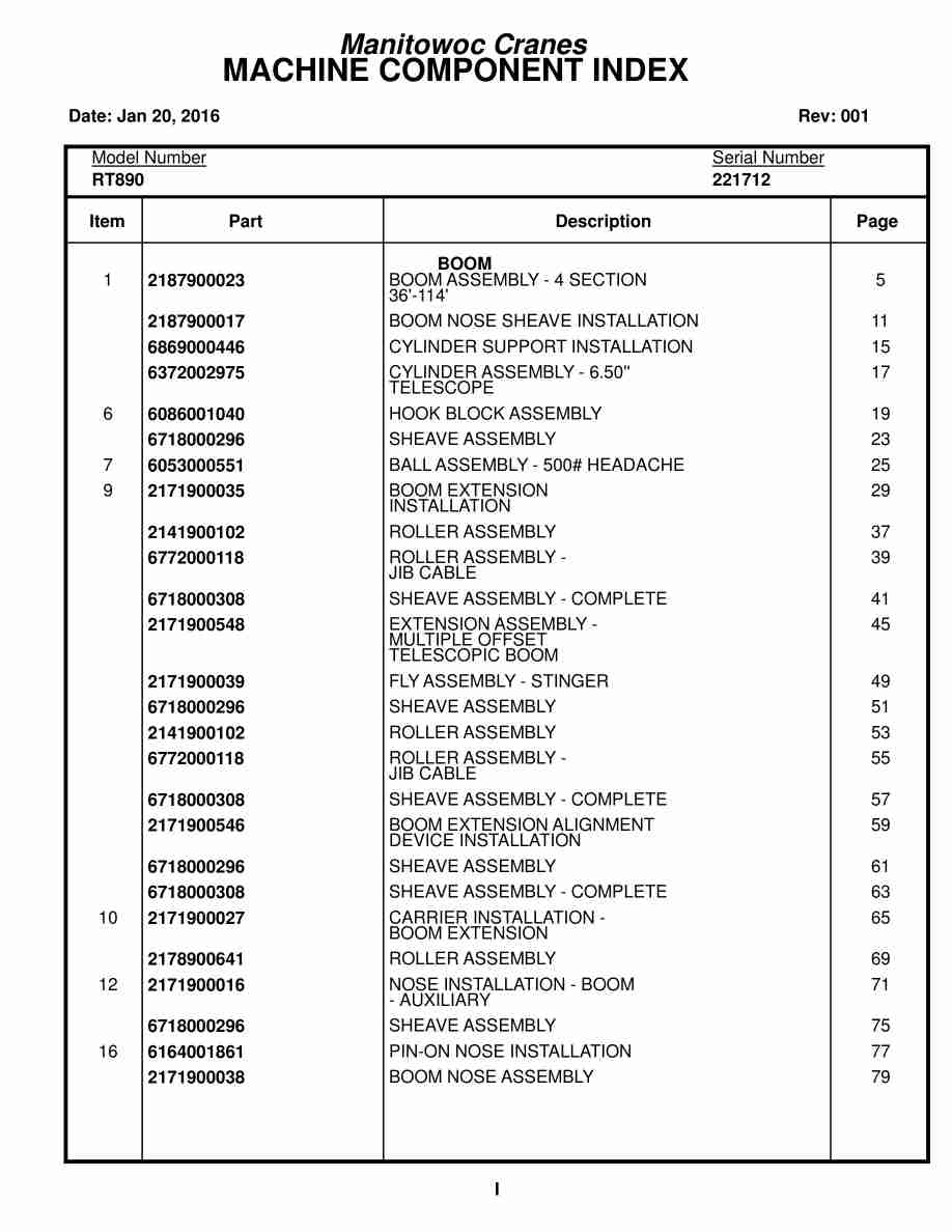 Grove RT890 Crane Parts Manual 221712 2016