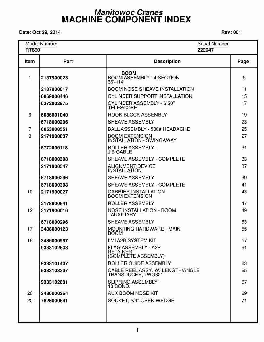 Grove RT890 Crane Parts Manual 222047 2014