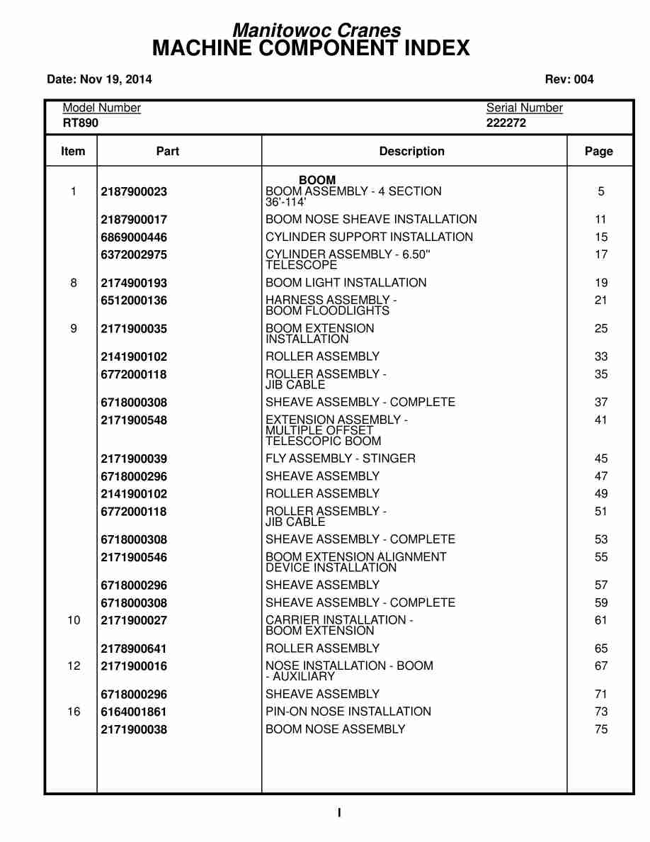 Grove RT890 Crane Parts Manual 222272 2014