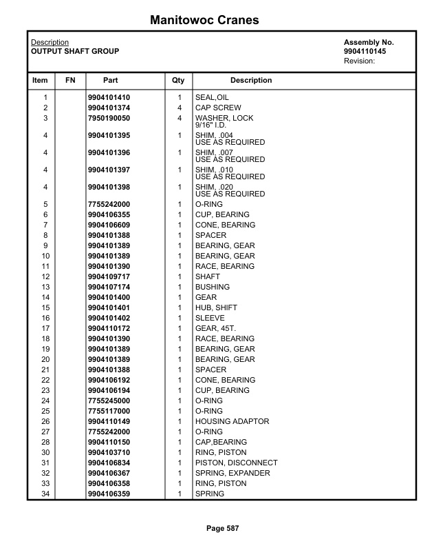 Grove RT890E Crane Parts Manual 223599 2020-3