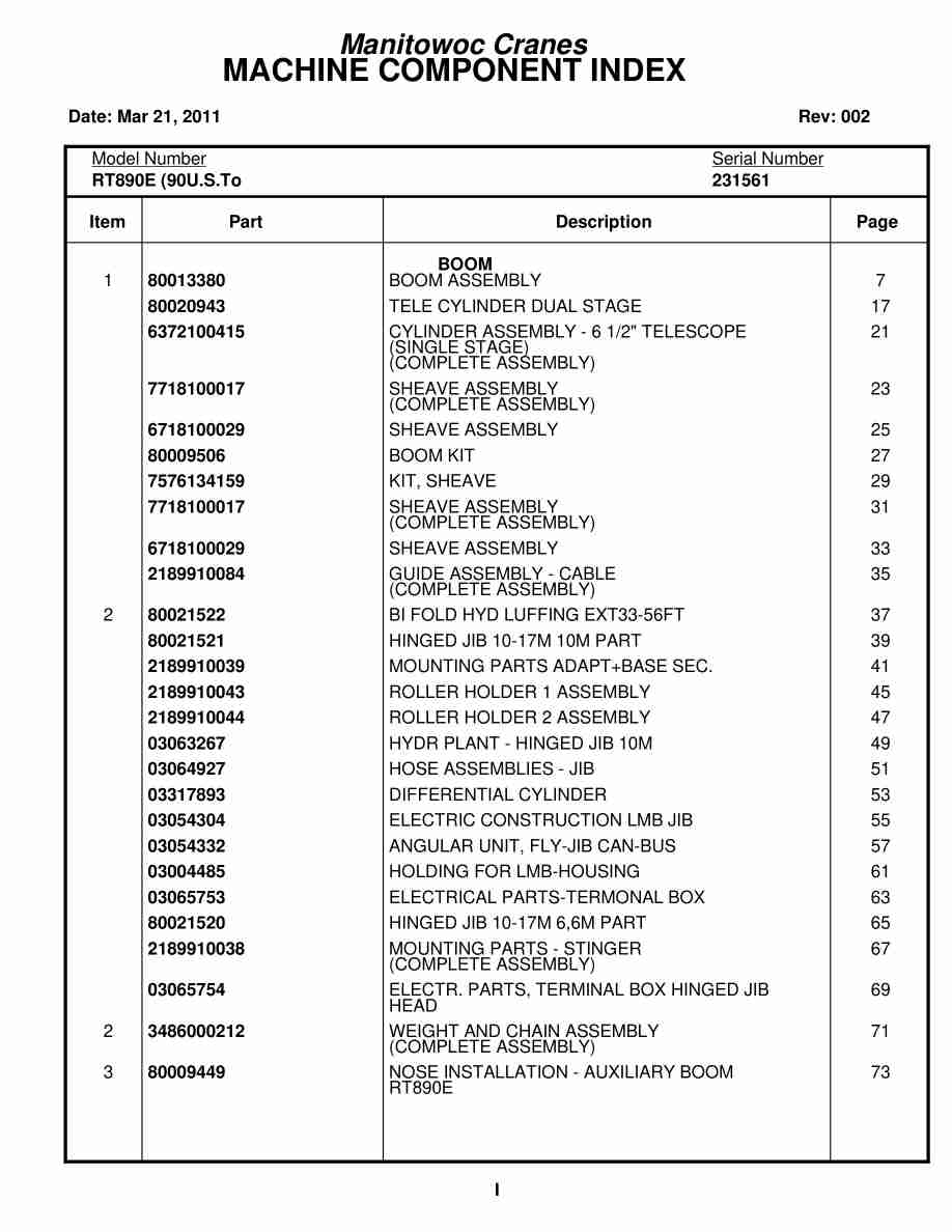 Grove RT890E Crane Parts Manual 231561 2011