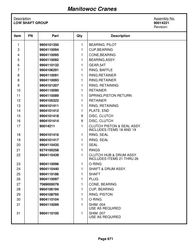 Grove RT890E Crane Parts Manual 231561 2011-3