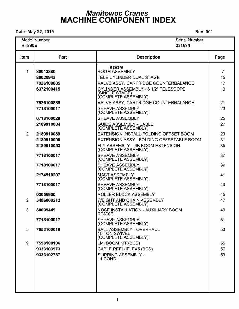 Grove RT890E Crane Parts Manual 231694 2019