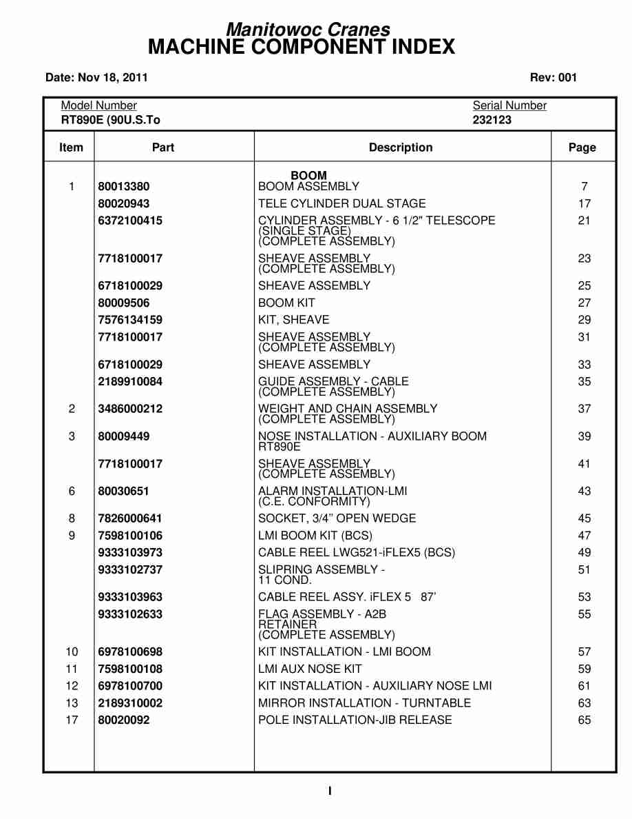 Grove RT890E Crane Parts Manual 232123 2011