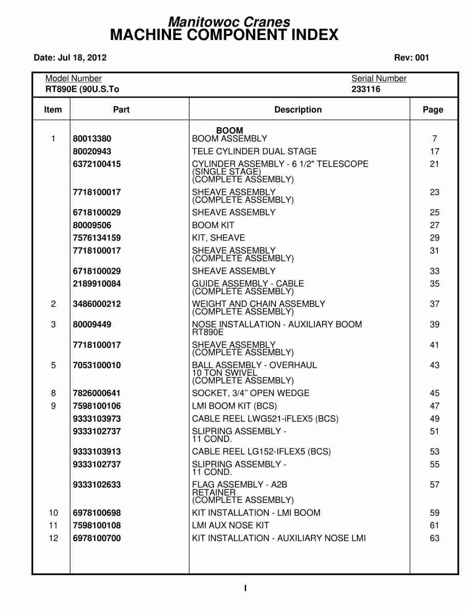 Grove RT890E Crane Parts Manual 233116 2012
