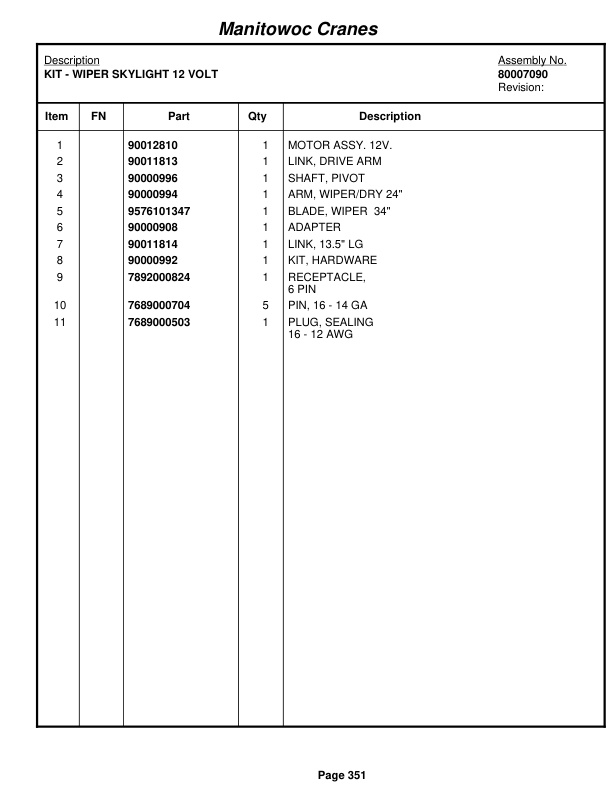 Grove RT890E Crane Parts Manual 233133 2012-2