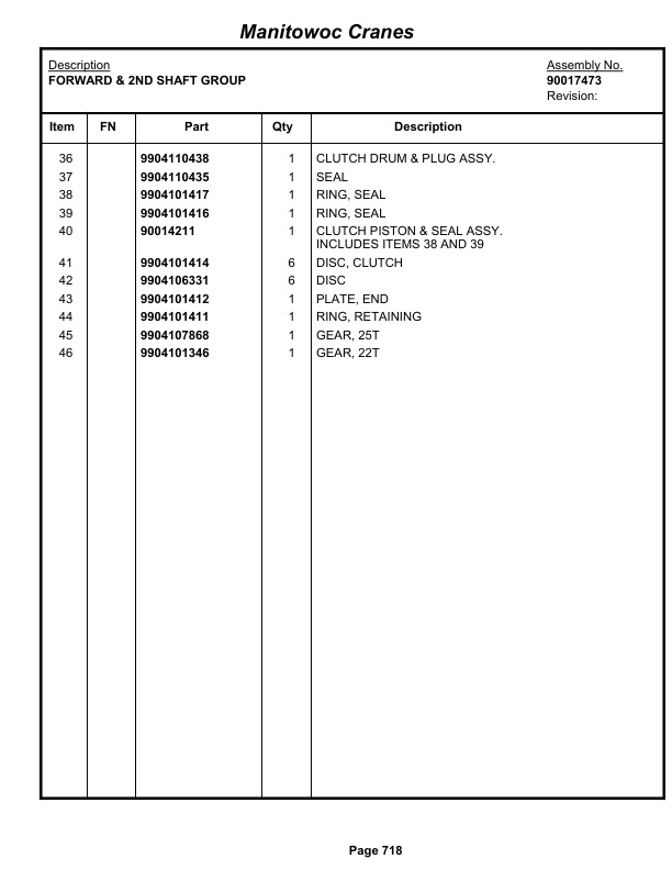 Grove RT890E Crane Parts Manual 233298 2013-3