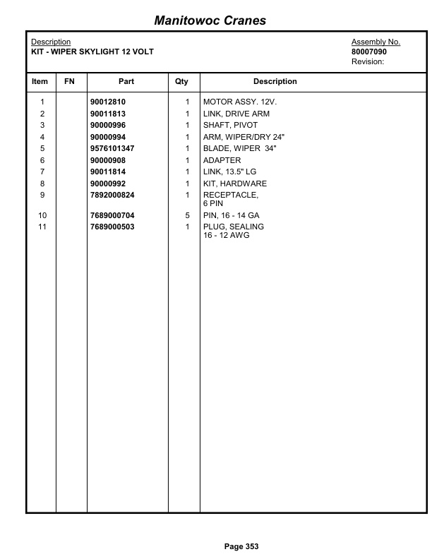 Grove RT890E Crane Parts Manual 233648 2012-2