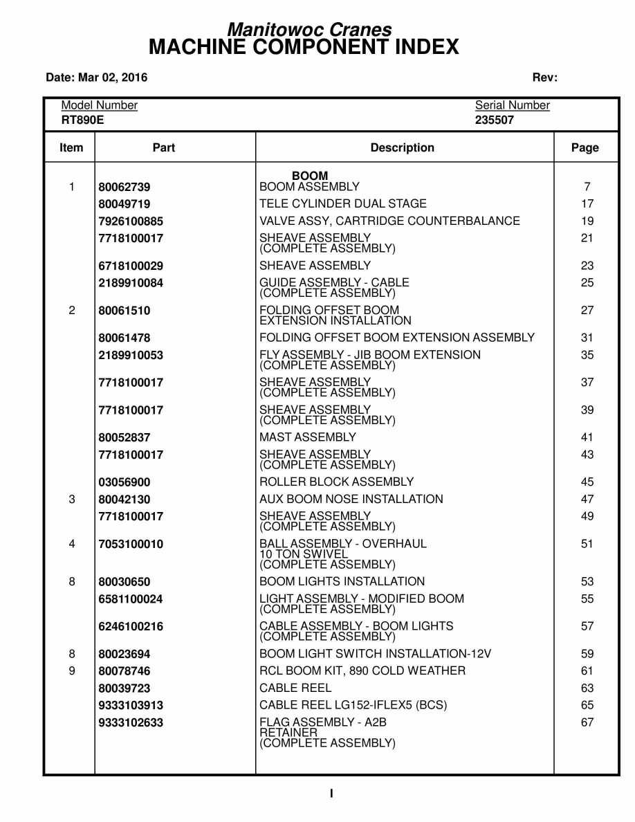 Grove RT890E Crane Parts Manual 235507 2016