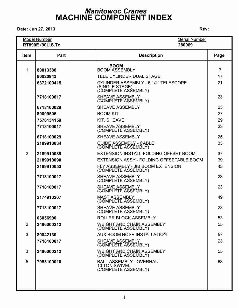 Grove RT890E Crane Parts Manual 280069 2013