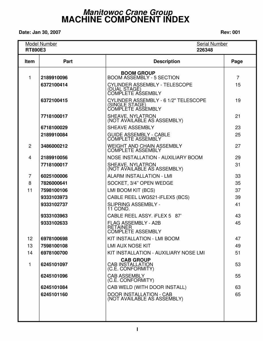 Grove RT890E3 Crane Parts Manual 226348 2007