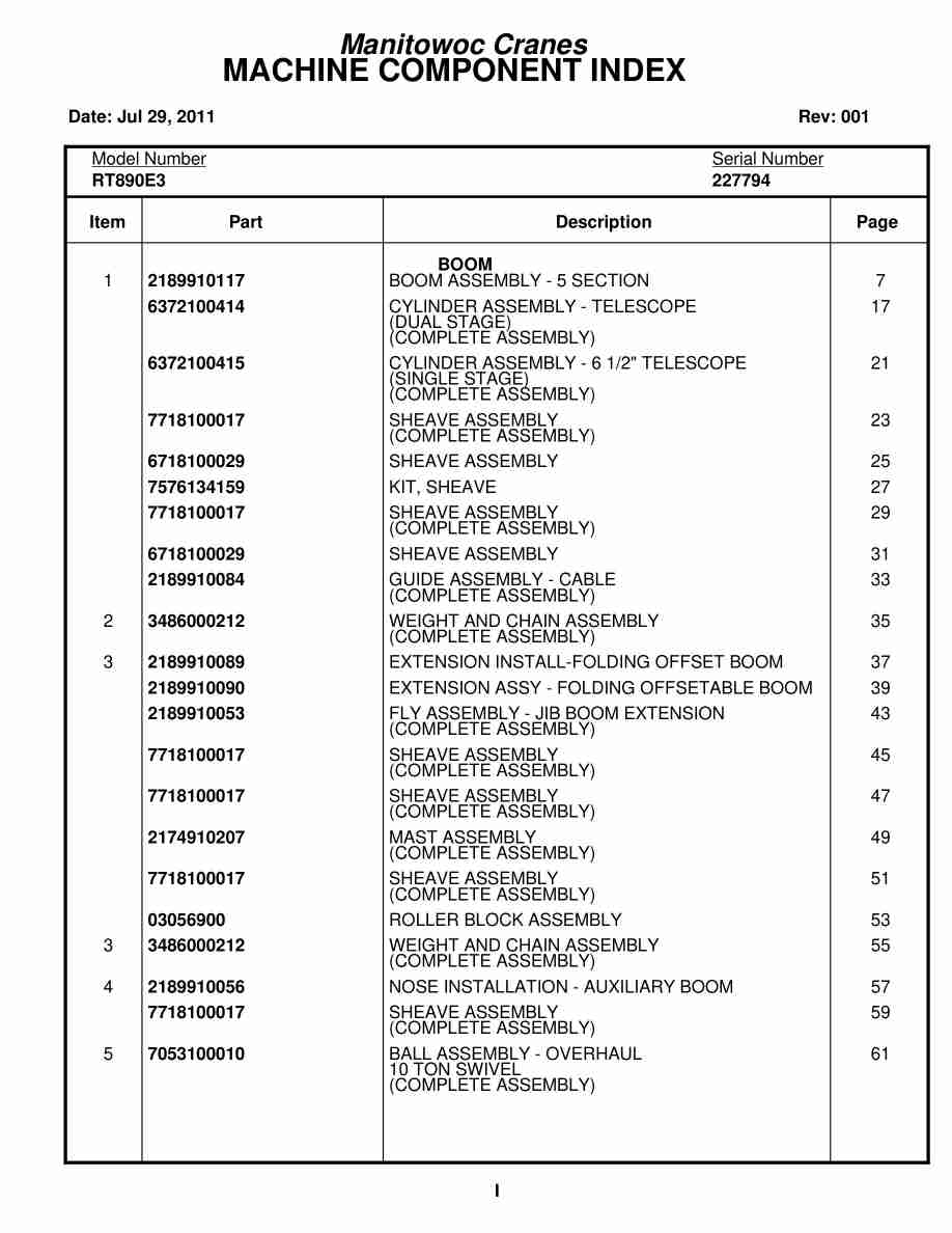 Grove RT890E3 Crane Parts Manual 227794 2011