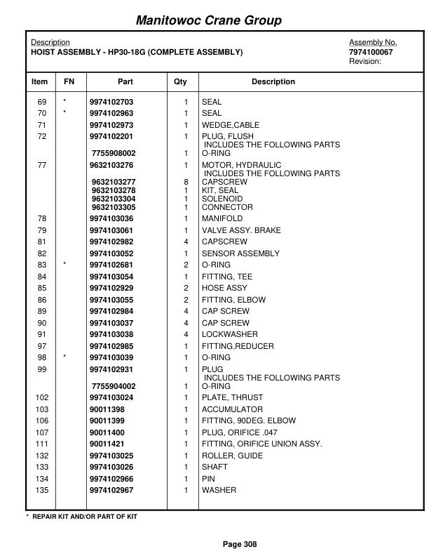 Grove RT890E3 Crane Parts Manual 228795 2008-2