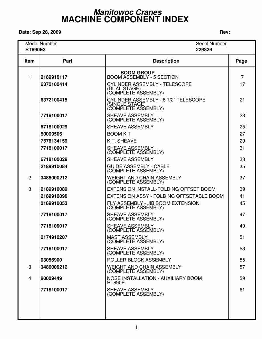 Grove RT890E3 Crane Parts Manual 229829 2009