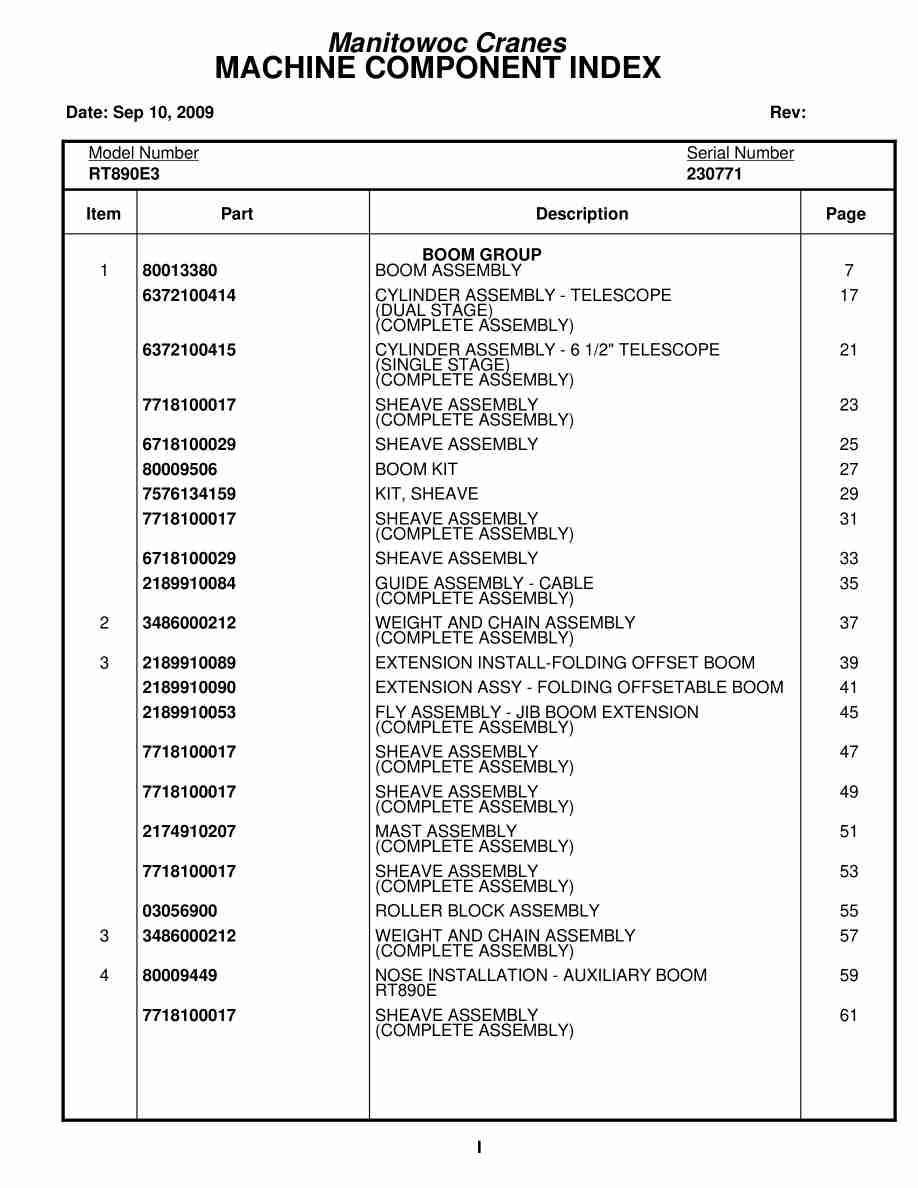 Grove RT890E3 Crane Parts Manual 230771 2009