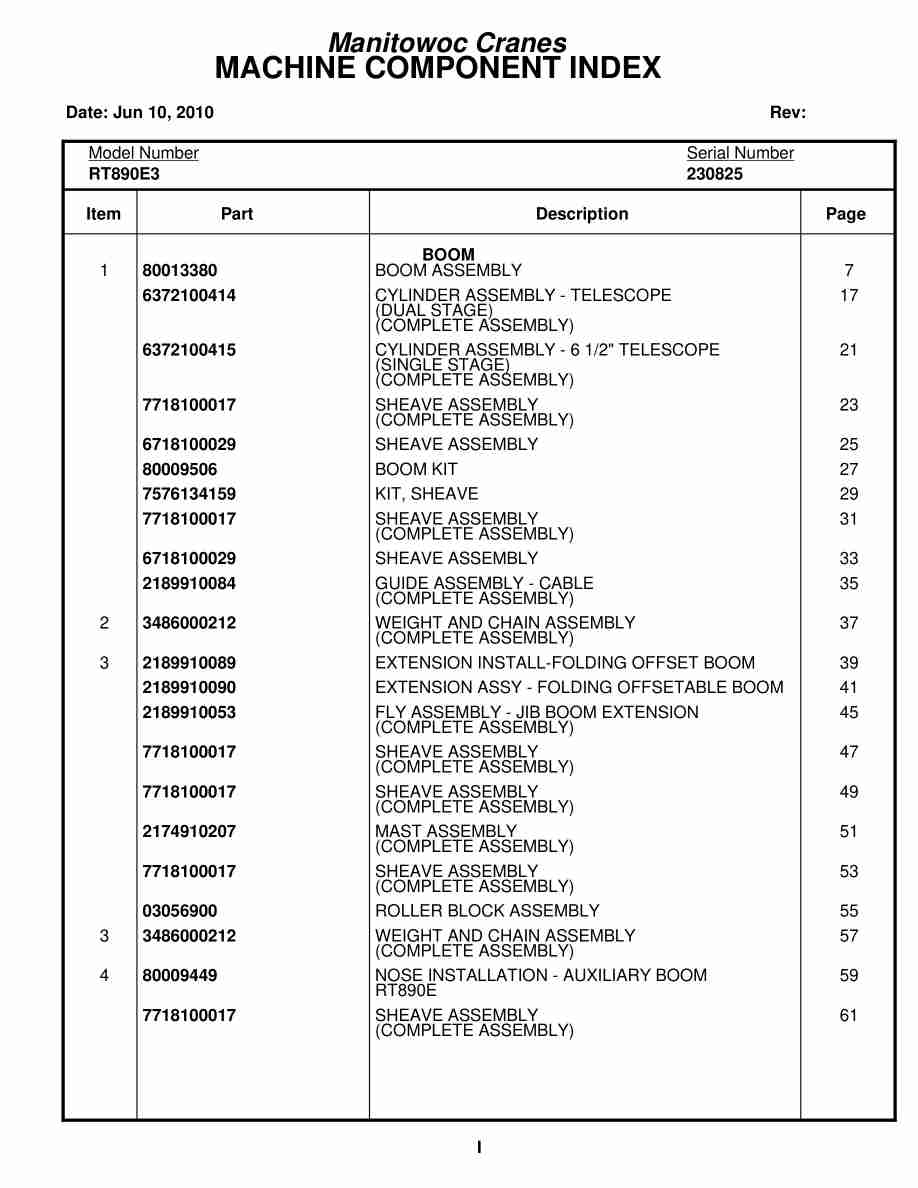 Grove RT890E3 Crane Parts Manual 230825 2010