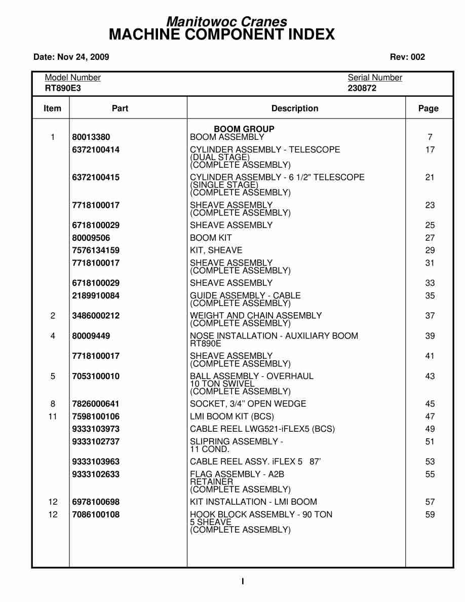 Grove RT890E3 Crane Parts Manual 230872 2009