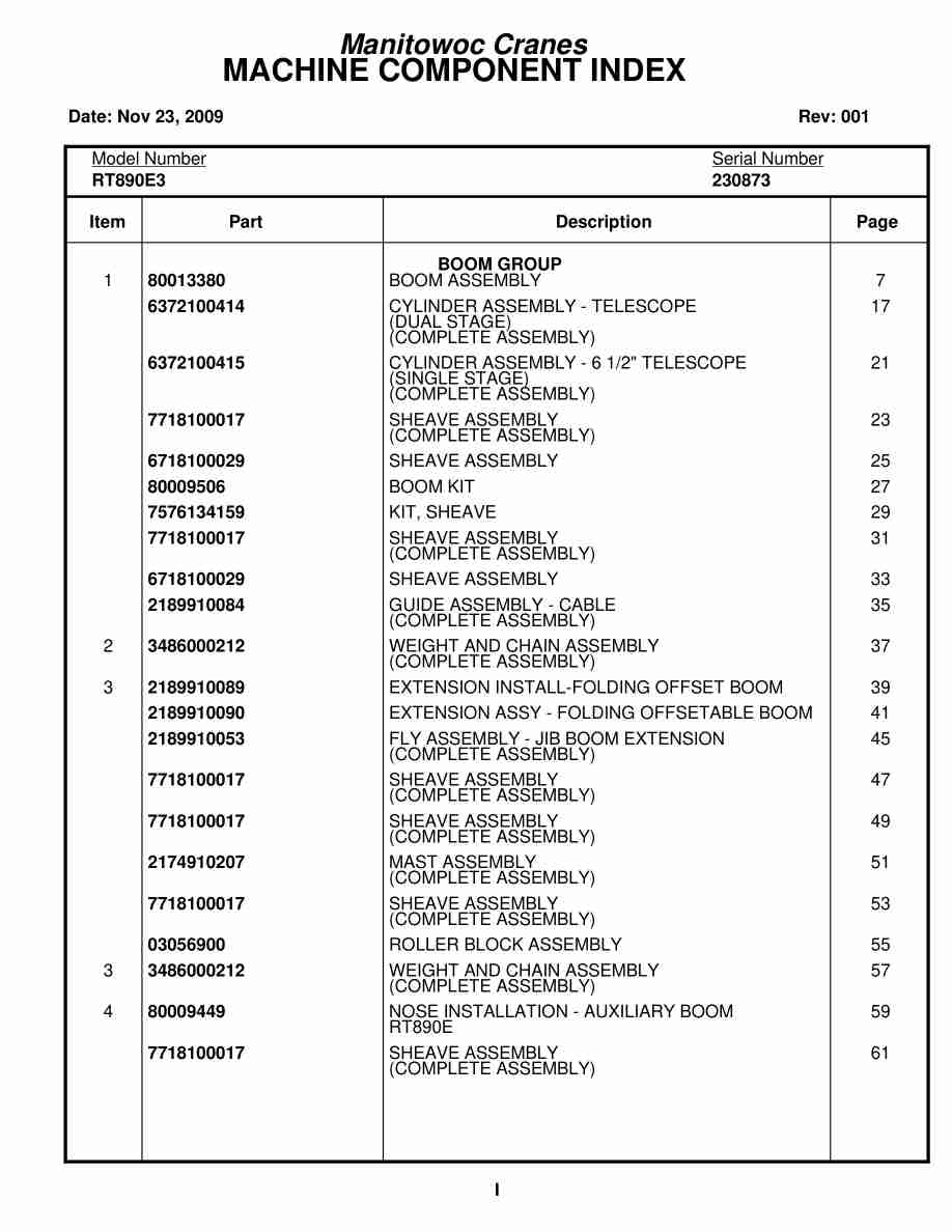 Grove RT890E3 Crane Parts Manual 230873 2009