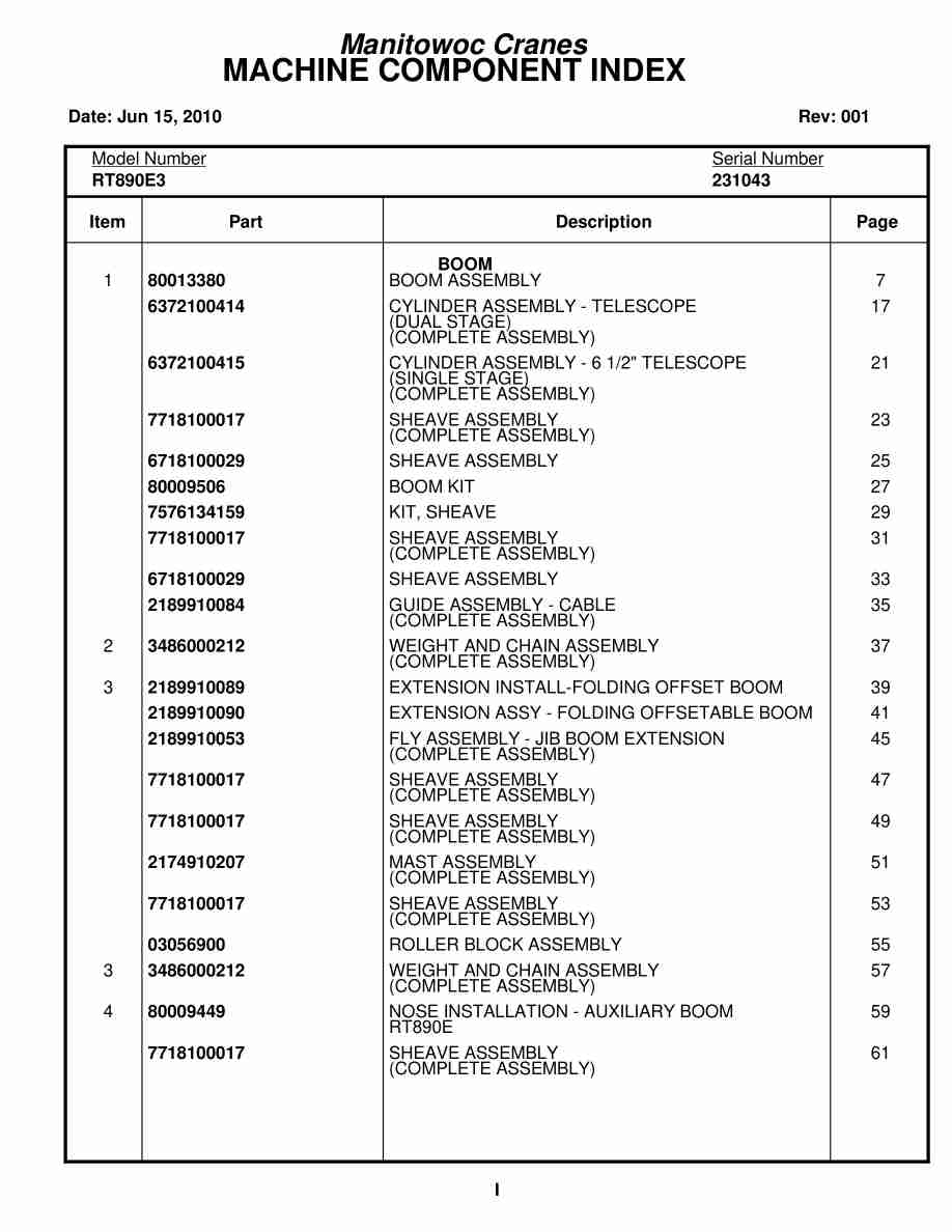 Grove RT890E3 Crane Parts Manual 231043 2010