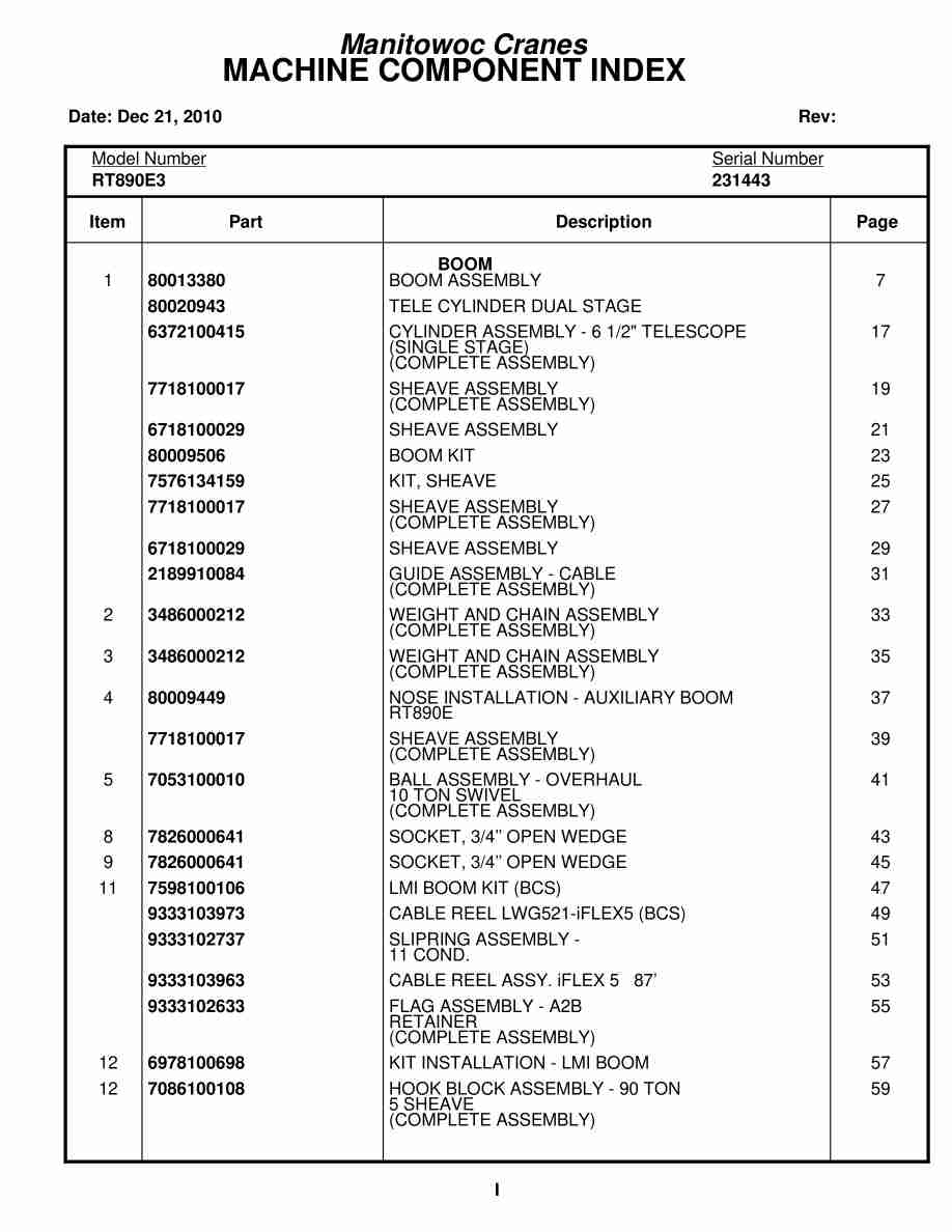 Grove RT890E3 Crane Parts Manual 231443 2010
