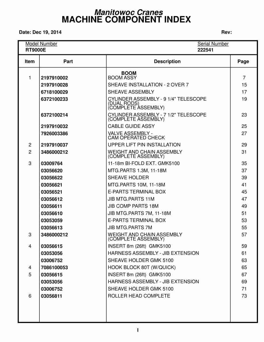 Grove RT9000E Crane Parts Manual 222541 2014
