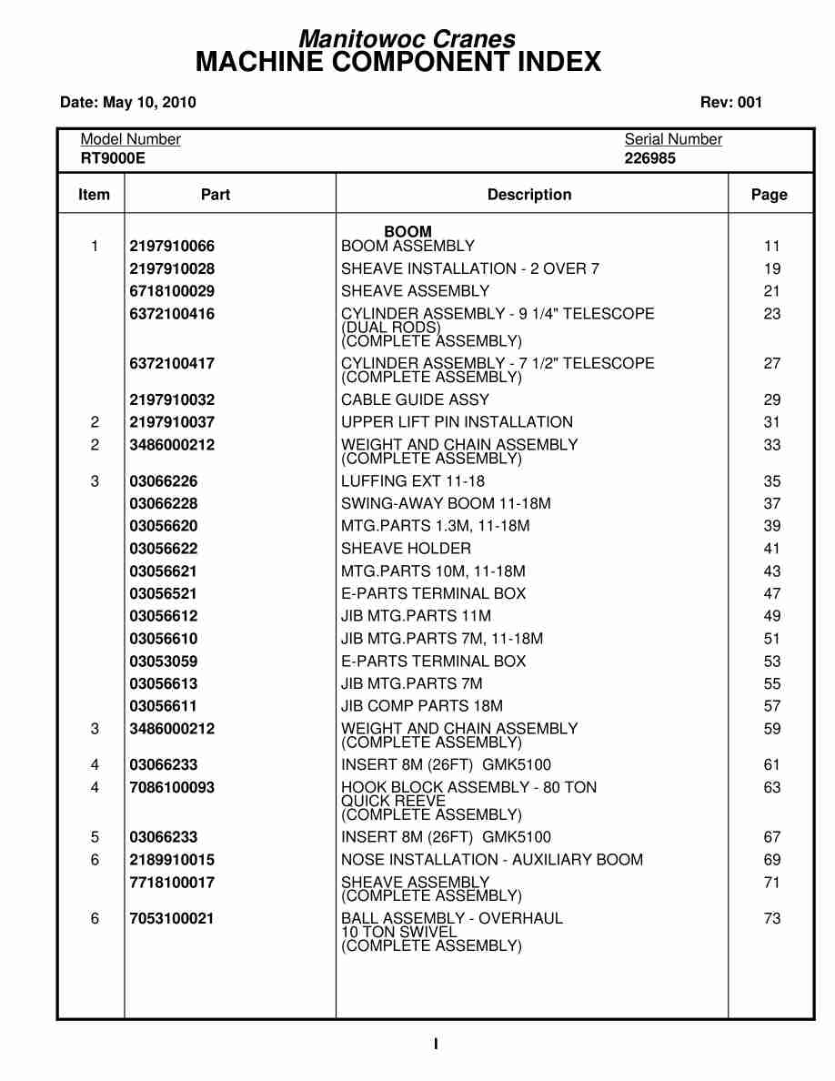 Grove RT9000E Crane Parts Manual 226985 2010
