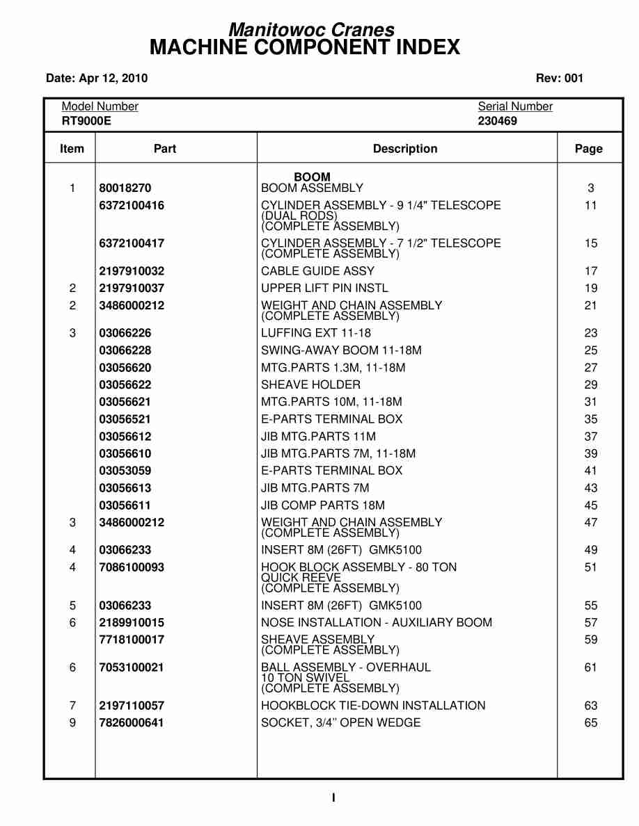 Grove RT9000E Crane Parts Manual 230469 2010