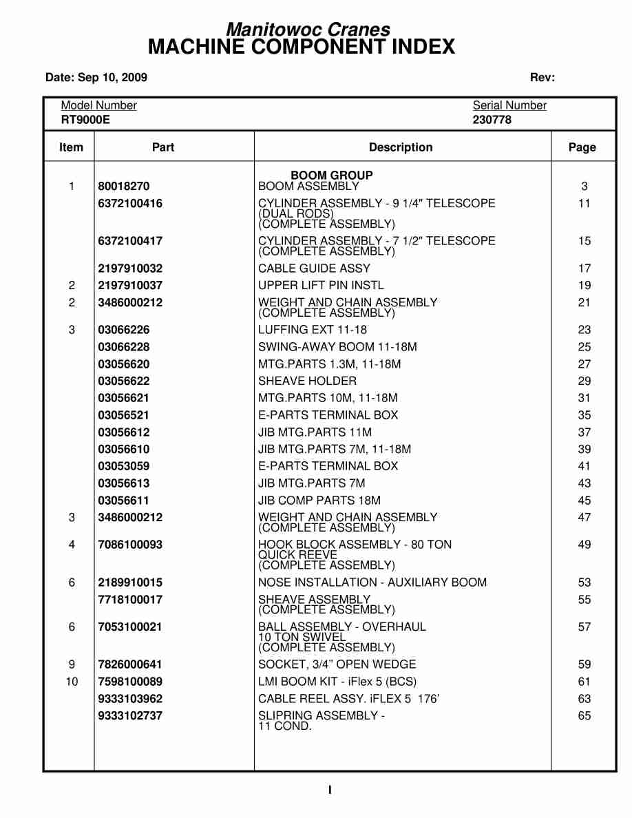 Grove RT9000E Crane Parts Manual 230778 2009