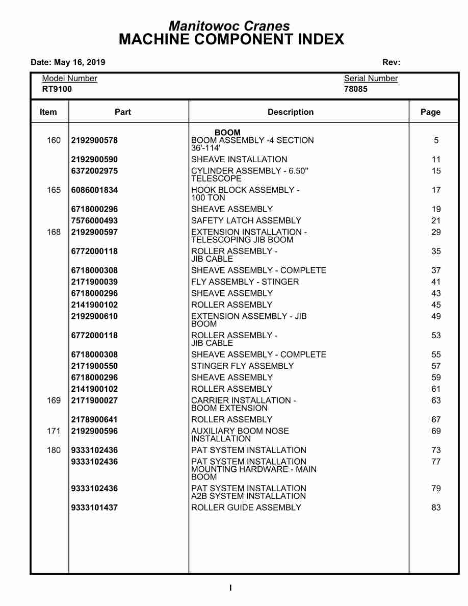 Grove RT9100 Crane Parts Manual 78085 2019