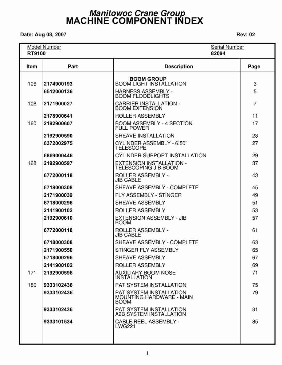Grove RT9100 Crane Parts Manual 82094 2007