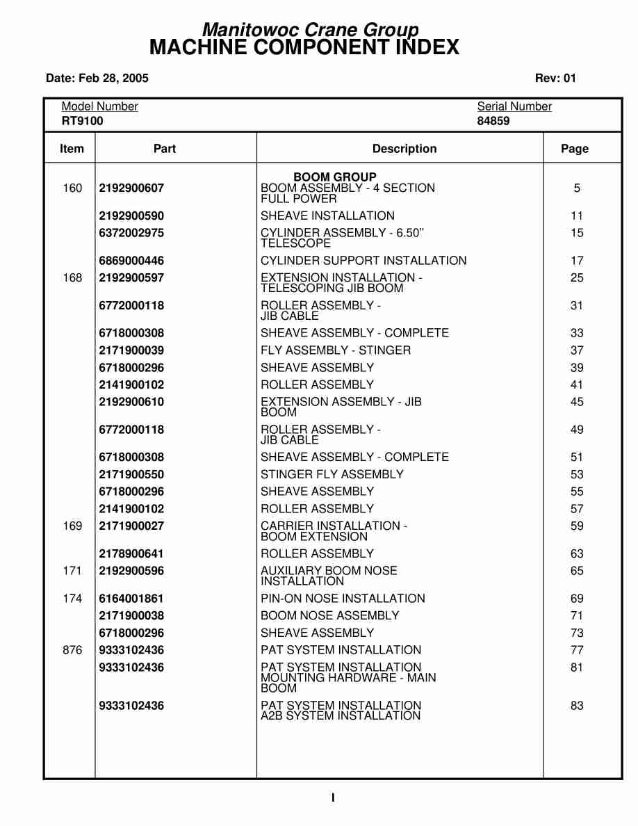 Grove RT9100 Crane Parts Manual 84859 2005