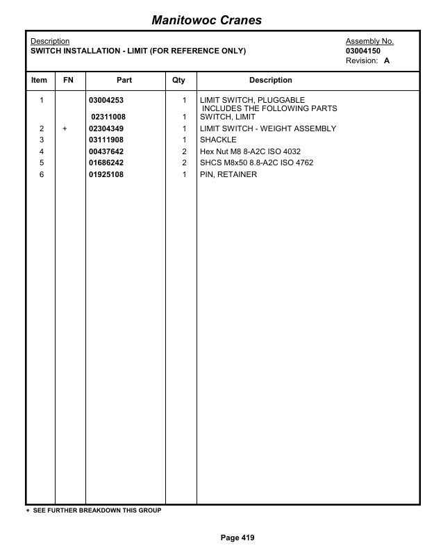 Grove RT9150E Crane Parts Manual 233203 2013-2