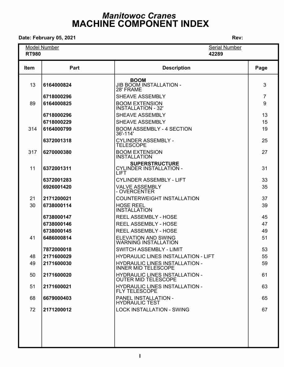 Grove RT980 Crane Parts Manual 42289 2021