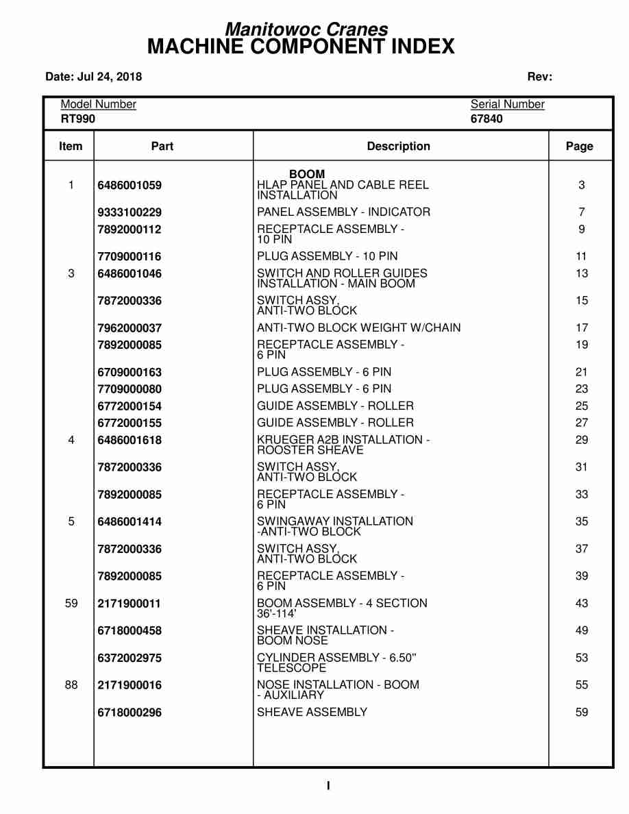 Grove RT990 Crane Parts Manual 67840 2018