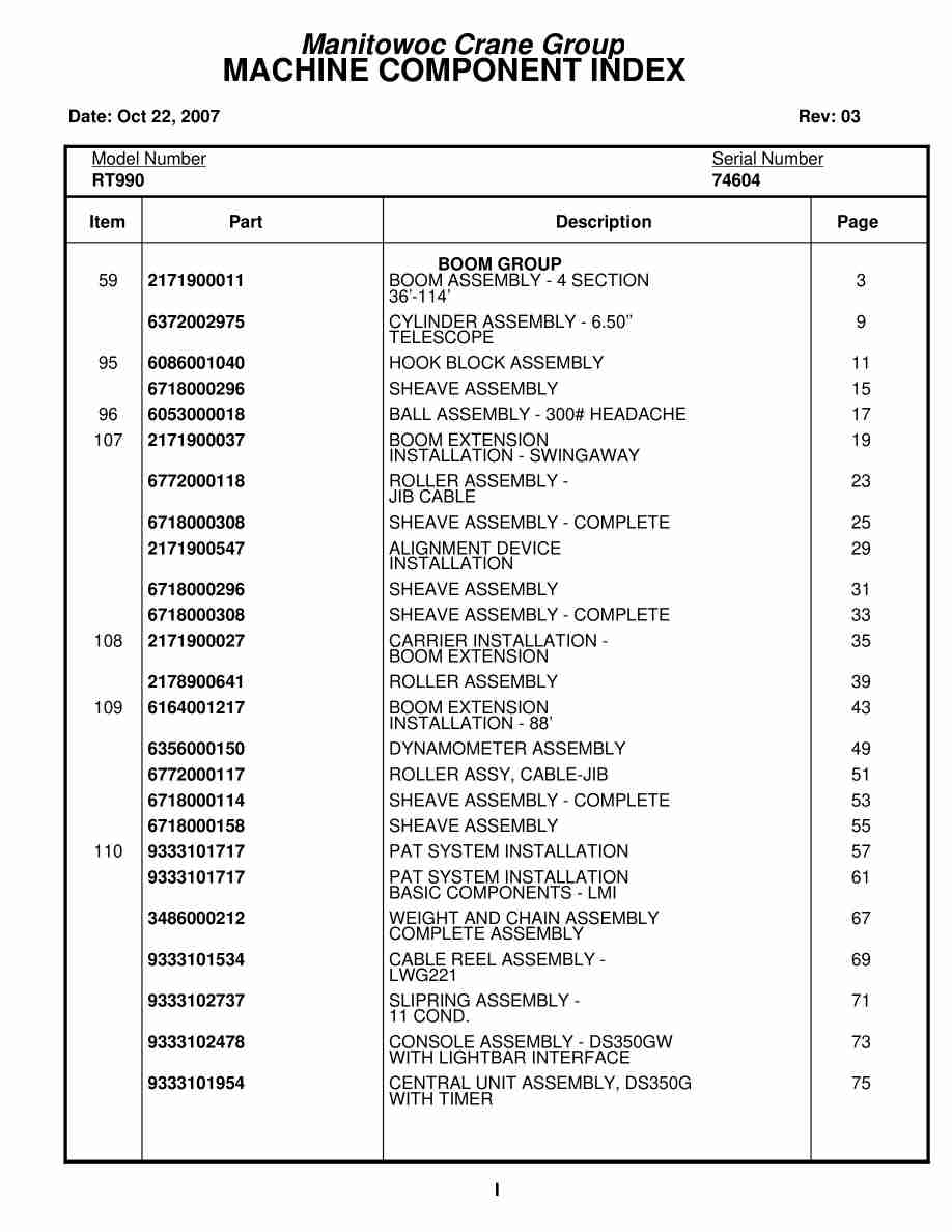 Grove RT990 Crane Parts Manual 74604 2007