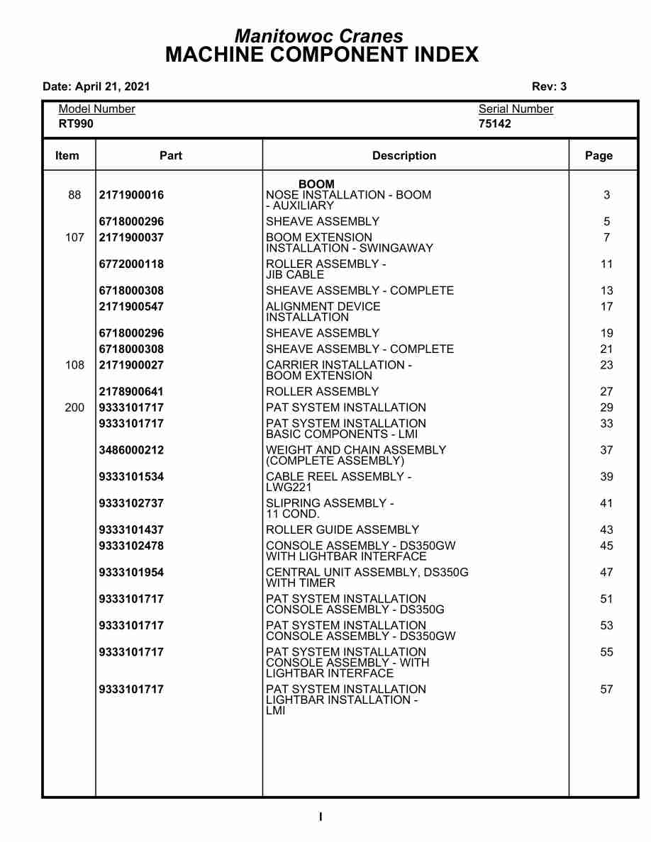 Grove RT990 Crane Parts Manual 75142 2021