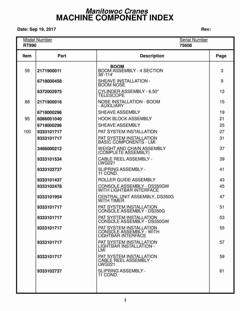 Grove RT990 Crane Parts Manual 75608 2017
